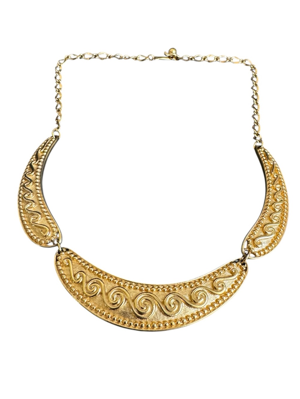 Vintage Gold Statement Necklace Egyptian Revival Cleopatra Chunky Collar 18"
